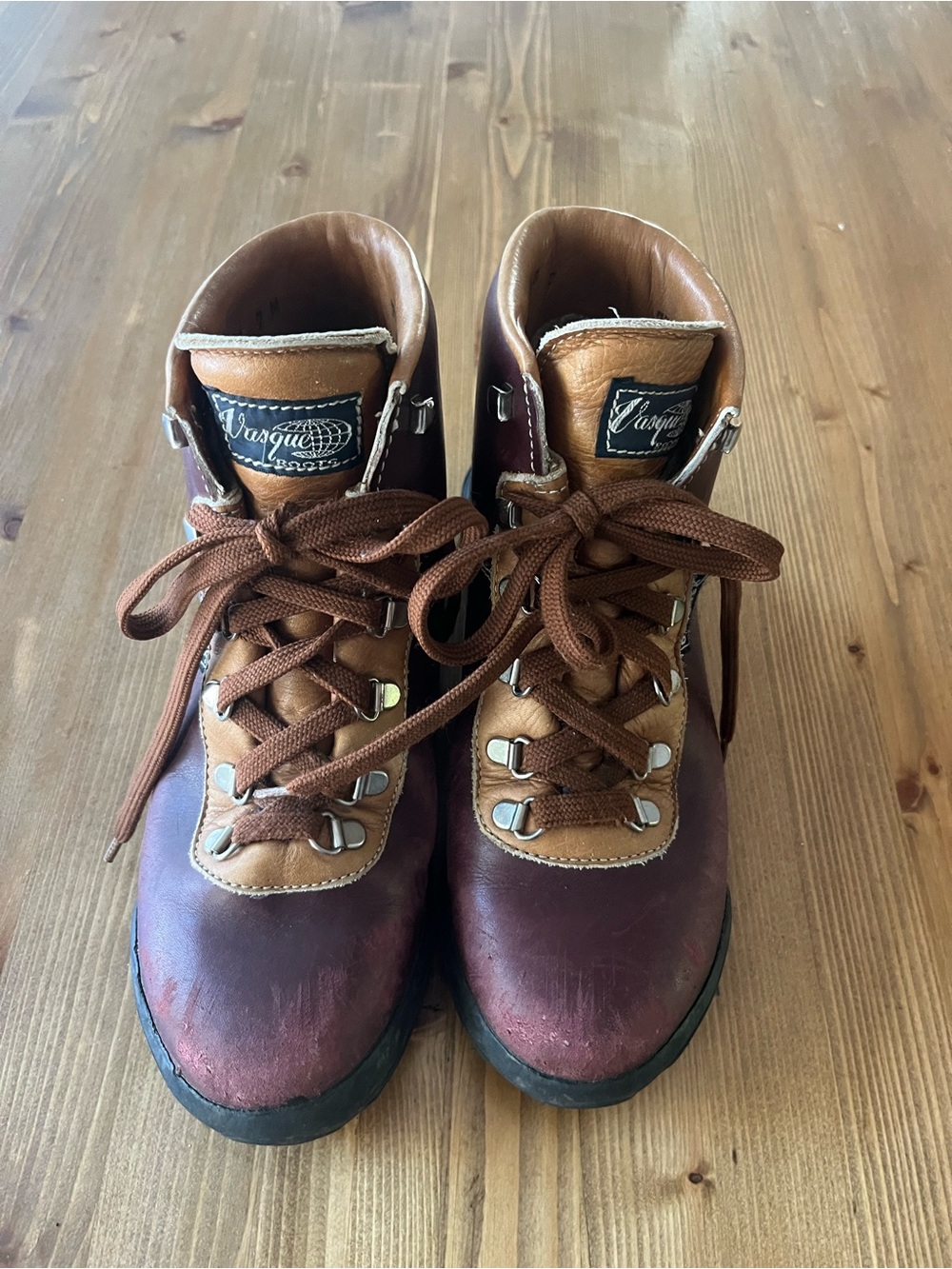 Vintage Vasque Maroon Brown and Tan Leather Gore-tex Hiking Boots